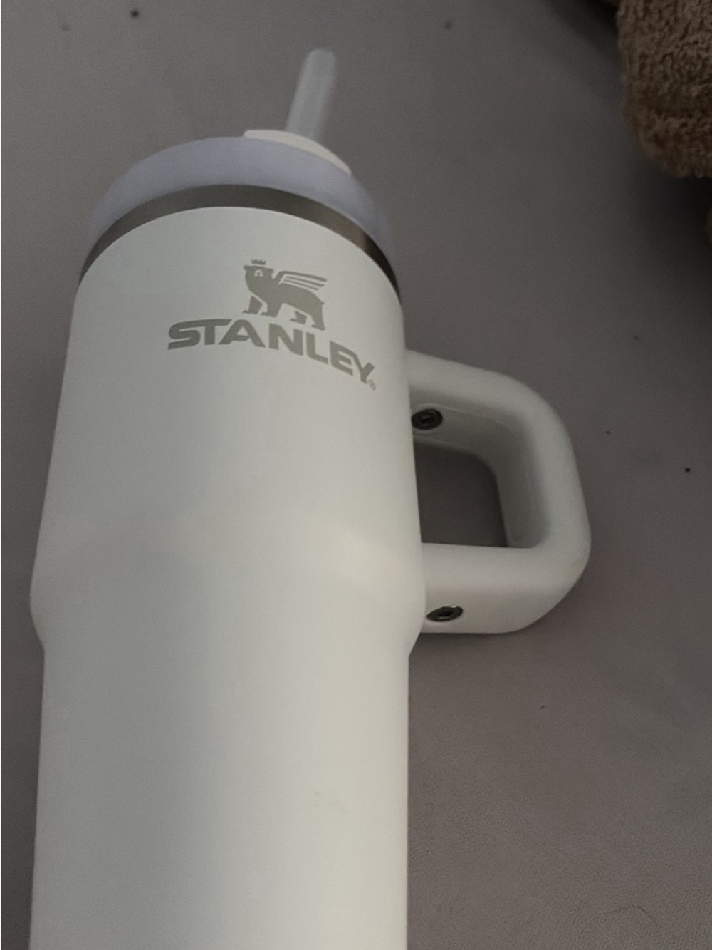 Stanley White Travel Mug with Handle and Logo